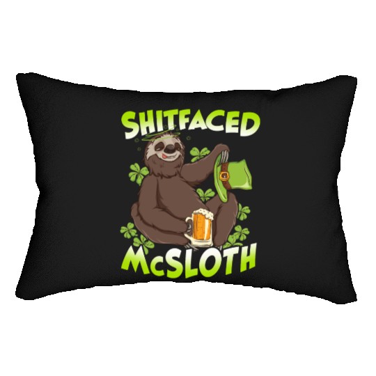 St Patricks Day Sloth Shitfaced McSloth Drinking Lumbar Pillows