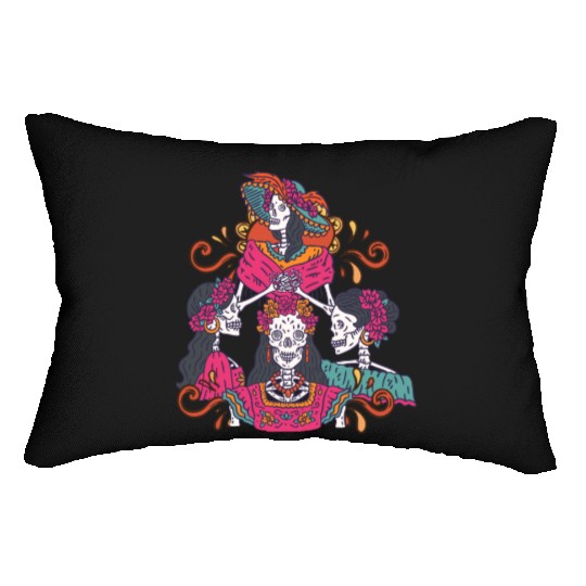 Floral Tarot Card Sugar Skull Dia De Lost Muertos Lumbar Pillows