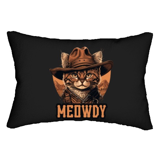 Meowdy - Funny Mashup Between Meow and Howdy - Cat Lumbar Pillows