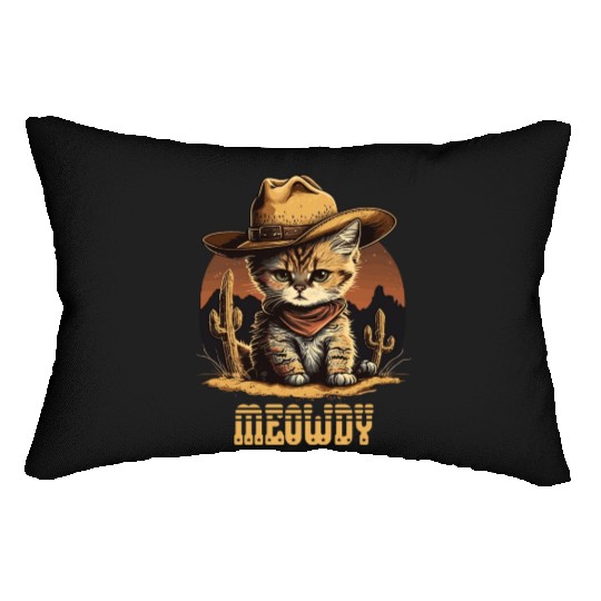 Meowdy - Funny Mashup Between Meow and Howdy - Cat Lumbar Pillows