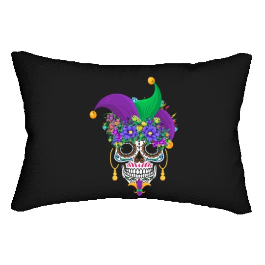 Mardi Gras Mask Dia De Los Muertos Flower Sugar Lumbar Pillows