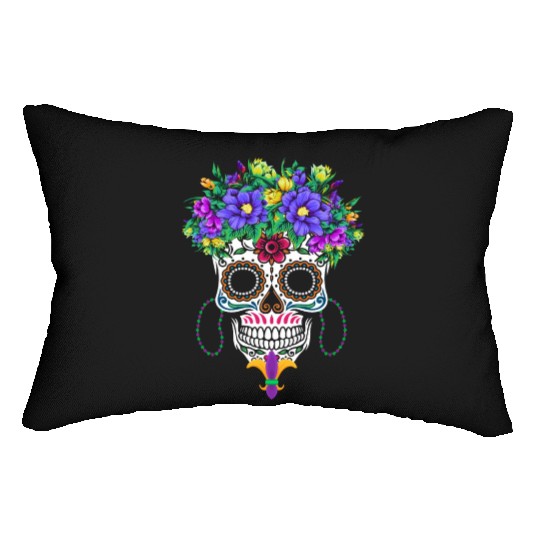 El Dia De Los Muertos Mardi Gras Costume Flower Lumbar Pillows