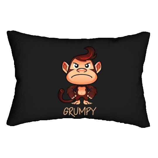 Grumpy Monkey Meme Aesthetic Bad Mood chimpanzee Lumbar Pillows