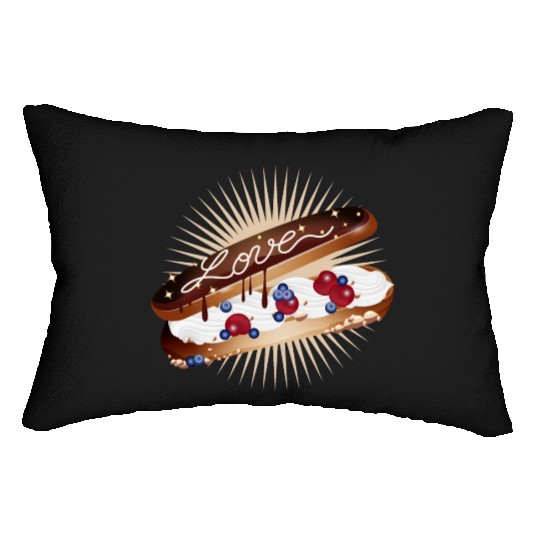 Illustration of an eclair with cream and love Lumbar Pillows