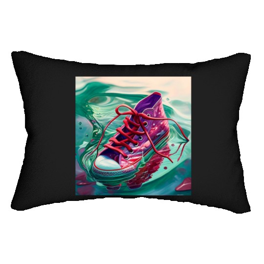One purple running shoe Lumbar Pillows