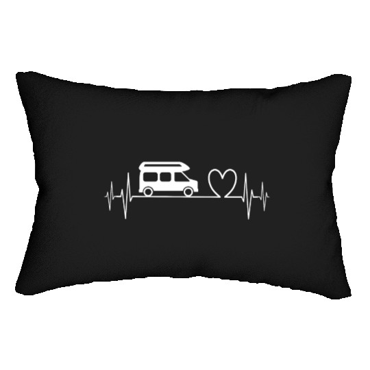 Camper Van camping Ecg heartbeat heart white Lumbar Pillows