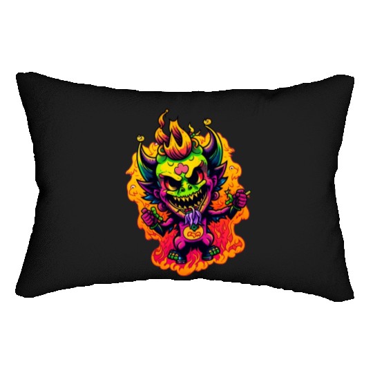 90's Style Neon Cartoon Crazy Devil 2 Lumbar Pillows