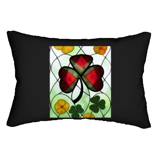 Red plaid Shamrock with Yellow Poppies (AI Art) Lumbar Pillows