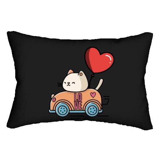 Cute cat in the love car, and love balloon Lumbar Pillows