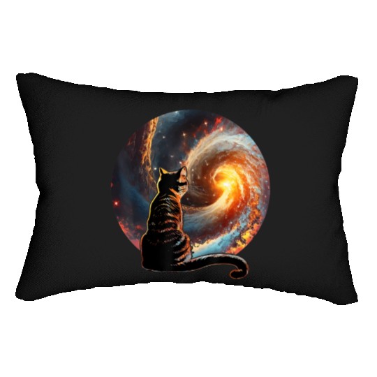 Cat Staring at a Galaxy Cat Dad Cat Lover Lumbar Pillows
