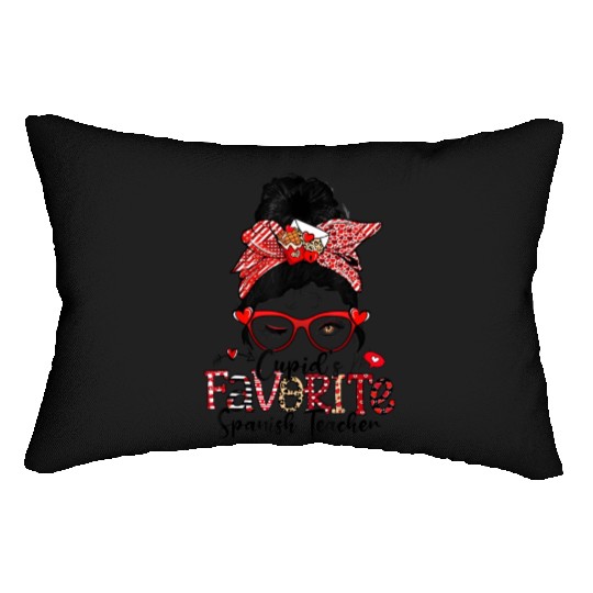 Cupid s Favorite Spanish Teacher Messy Bun Lumbar Pillows