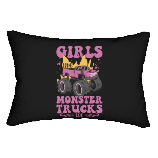 Girls Like Monster Trucks Too Girls Monster Truck Lumbar Pillows