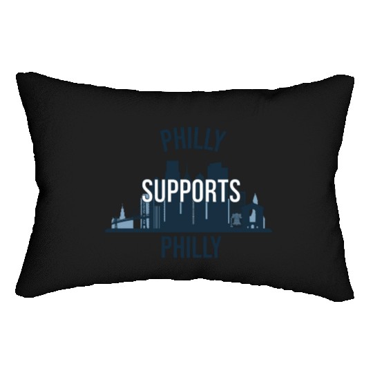 Philly Supports Philly skyline blue transparentbg Lumbar Pillows