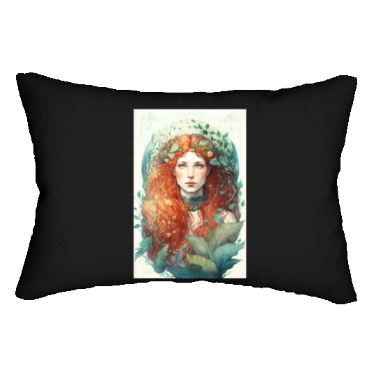 druid red hair spring forest elf nature fairy Lumbar Pillows