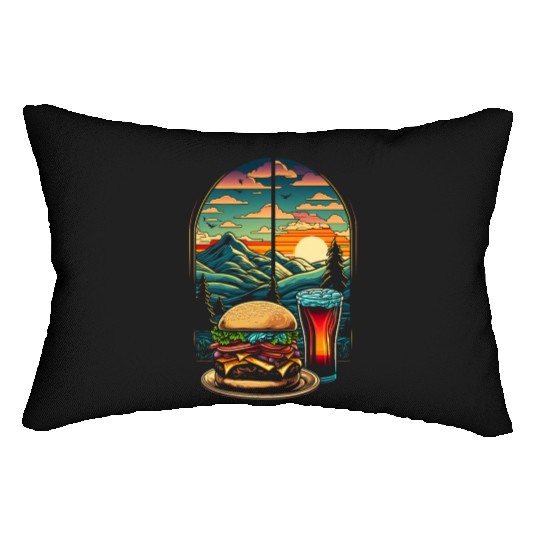 Church window with hamburger burger and drink Lumbar Pillows