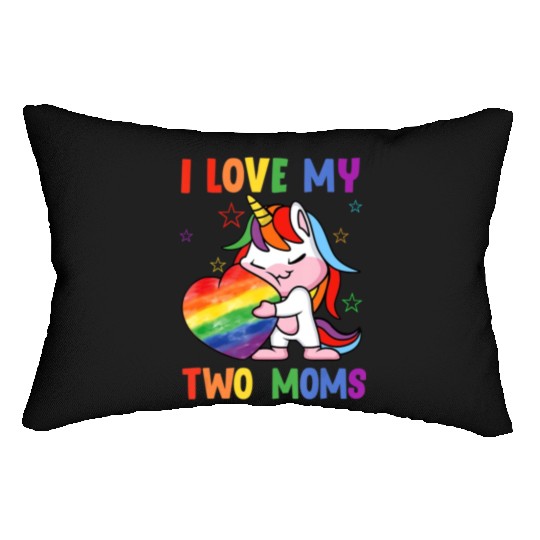 I Love My Two Moms Cute LGBT Gay Ally Unicorn Girl Lumbar Pillows