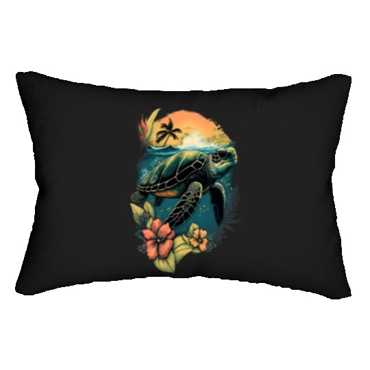 Turtle Hawaiian Sea Turtles Hibiscus Flower Lumbar Pillows