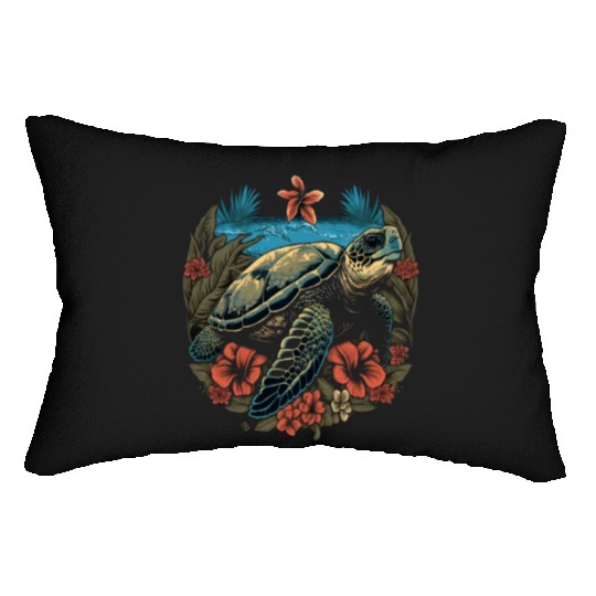 Turtle Hawaiian Sea Turtles Hibiscus Flower Lumbar Pillows