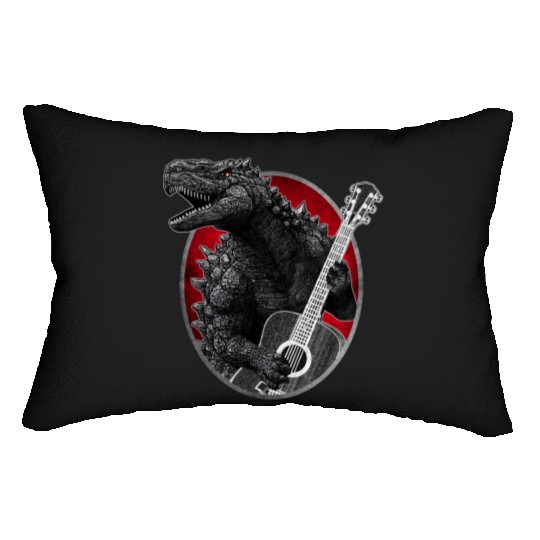 Kaiju playing guitar Lumbar Pillows
