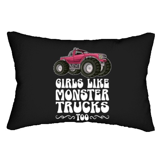 Girls Like Monster Trucks Too Girls Monster Truck Lumbar Pillows