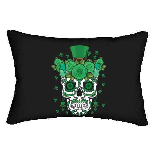 St Patty's Day Dia De Los Muertos Irish Flower Lumbar Pillows