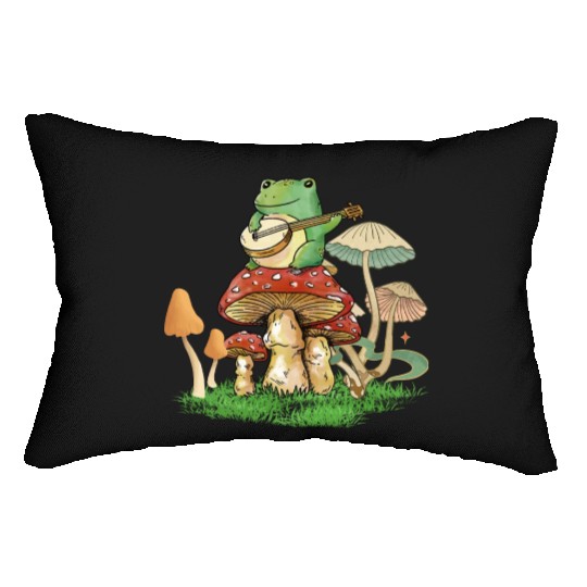 Frog Playing Instrument On Mushroom Lumbar Pillows