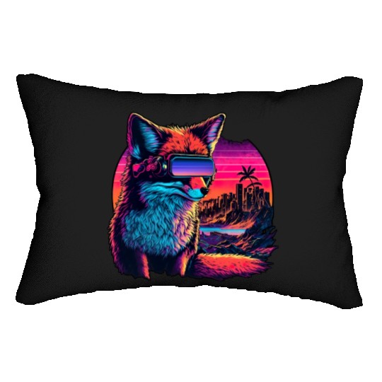Retro Futuristic Synthwave Fox Lumbar Pillows