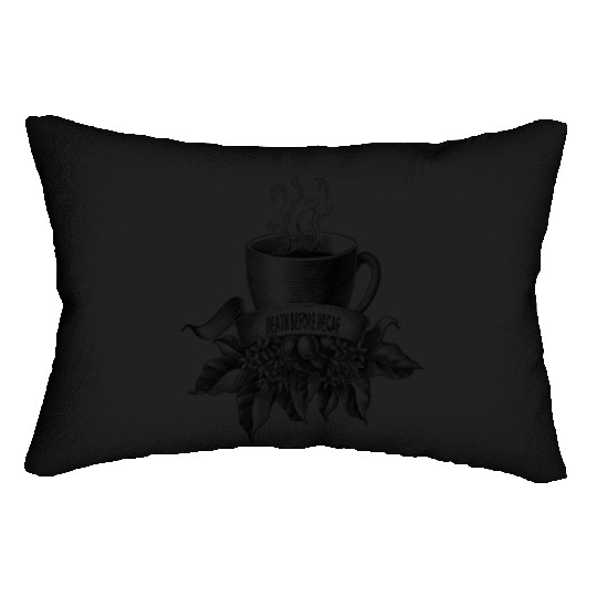 Death Before Decaf Line Art Lumbar Pillows