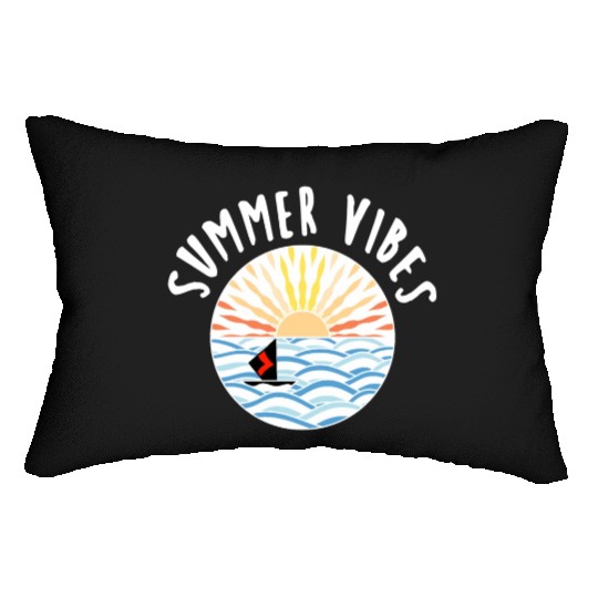 illustration sun sea boat summer vibes Lumbar Pillows