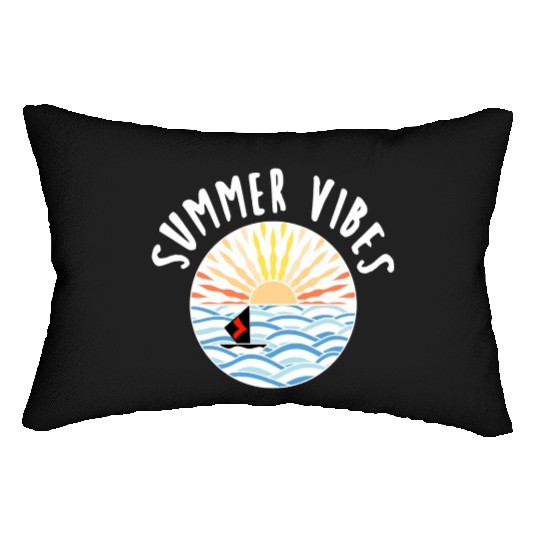 illustration sun sea boat summer vibes Lumbar Pillows