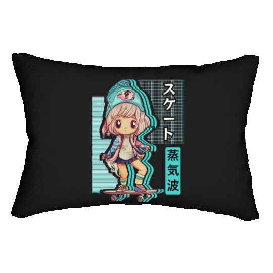 Skater Chibi Anime Skateboard Japanese Vaporwave A Lumbar Pillows