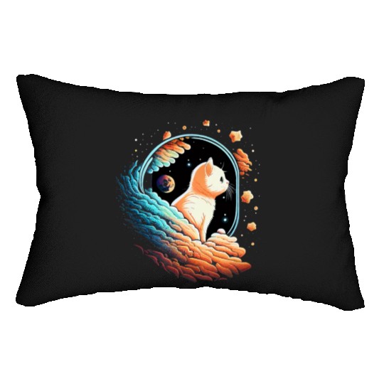 Astronaut Cat Space Cat on Galaxy Cat Lover Lumbar Pillows