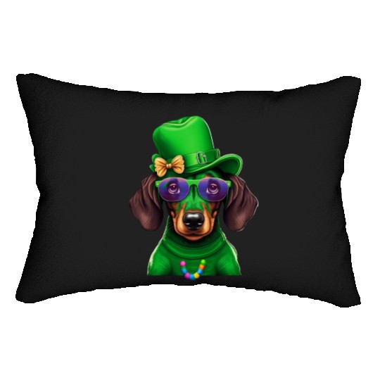 St. Patricks Day Dachshund Wiener Dog Shamrock Lumbar Pillows