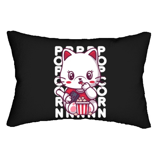 Cat Eating Popcorn Lumbar Pillows