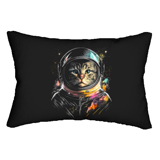 Space Cat on Galaxy Cat Lover Lumbar Pillows