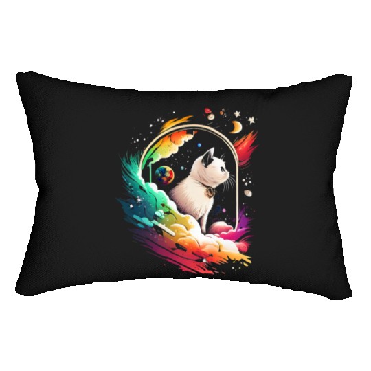 Space Cat on Galaxy Cat Lover Lumbar Pillows