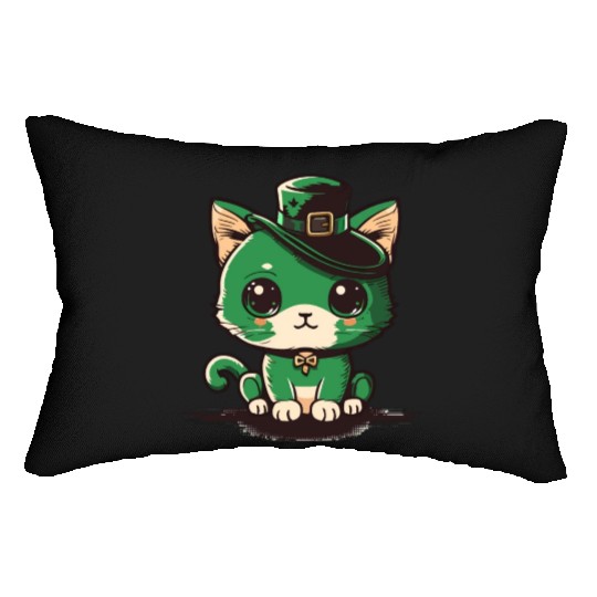 st patricks day - cut cat wearing a hat Lumbar Pillows