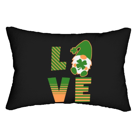 Gnome St Patricks Day Woman Love, Lucky Clover Lumbar Pillows