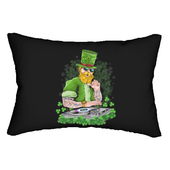 St Patricks Day DJ, Music Love, Tattoos Lucky Clov Lumbar Pillows