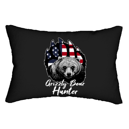 US Flag Grizzly Bear Hunting Patriotic Hunters Lumbar Pillows