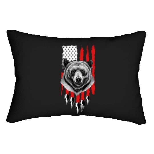 American US Flag Claw Grizzly Bear Hunting Patriot Lumbar Pillows