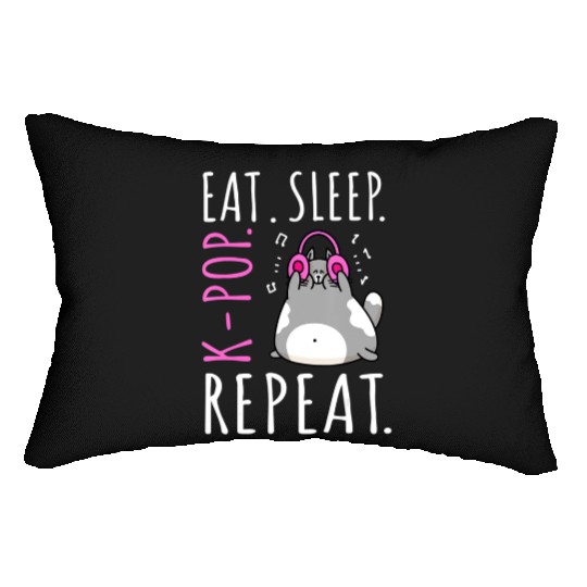 Eat Sleep K Pop Repeat Kawaii Cat Listening Music Lumbar Pillows