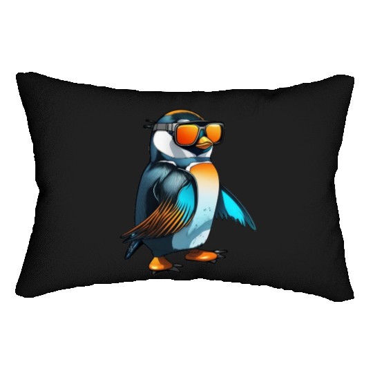 Cool Winter Penguin with orange sunglasses Lumbar Pillows