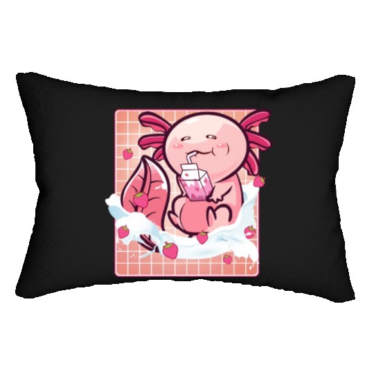 Kawaii Axolotl Strawberry Milk Shake Funny Sushi Lumbar Pillows