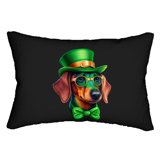 St. Patricks Day Dachshund Wiener Dog Shamrock Lumbar Pillows