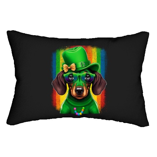 St. Patricks Day Dachshund Wiener Dog Shamrock Lumbar Pillows
