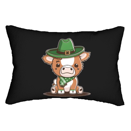 Kawaii cow with scarf St. Patrick's Day Lumbar Pillows