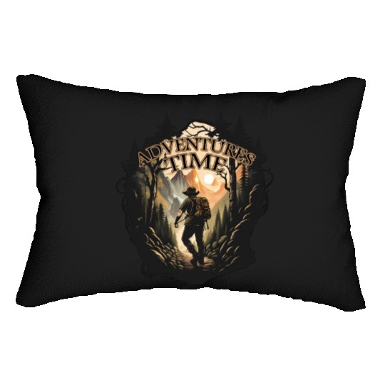 Adventure time in mountains Lumbar Pillows