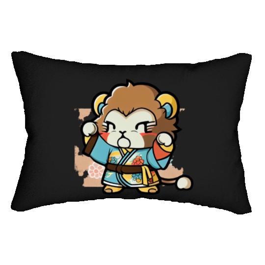 lion in kimono Lumbar Pillows