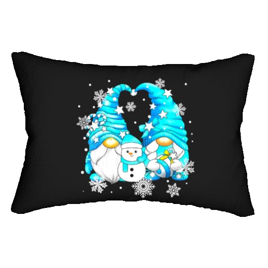 Funny Snowman Gnomies With Snowflakes Cute Winter Lumbar Pillows